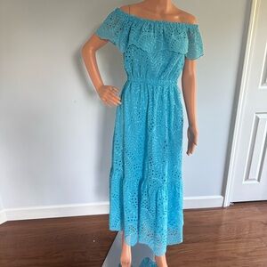 Lilly Pulitzer Turquoise Off-Shoulder Midi Dress